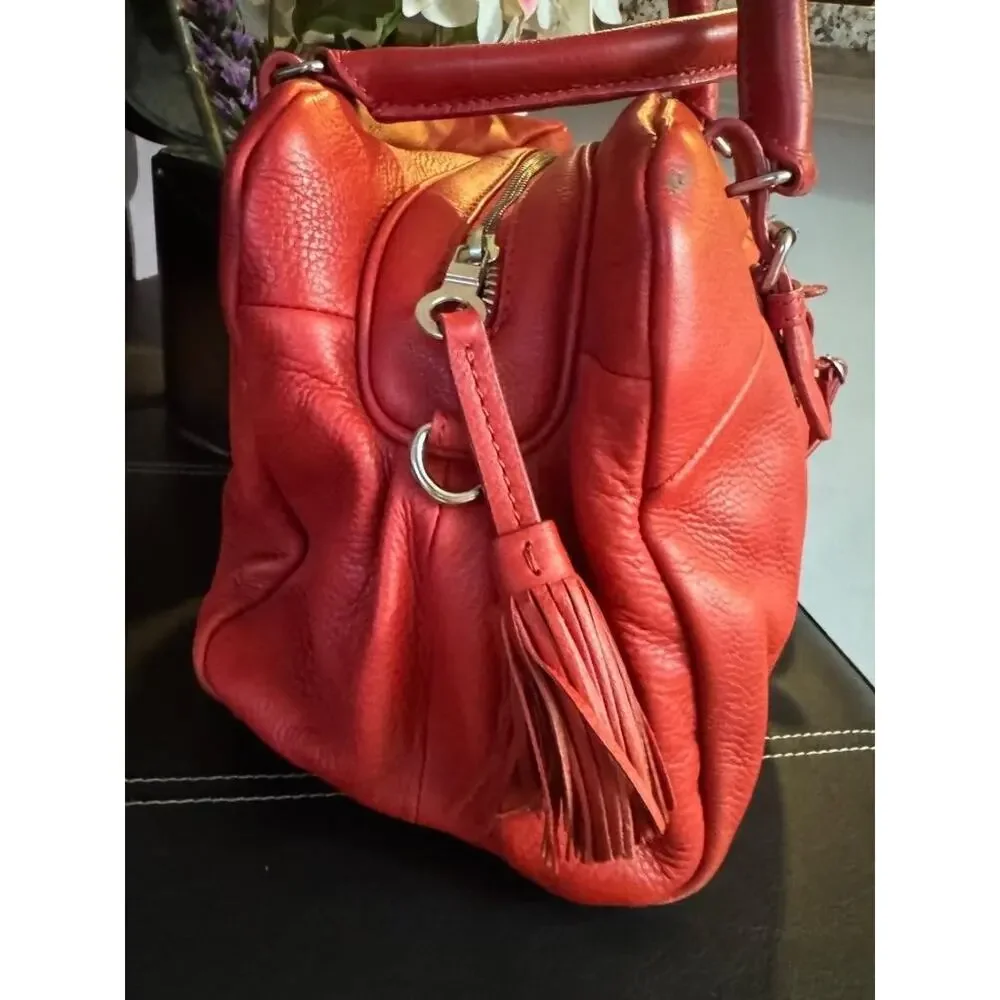 WEEKEND MAXMARA PEBBLE LEATHER red TOTE BAG SATCHEL (120